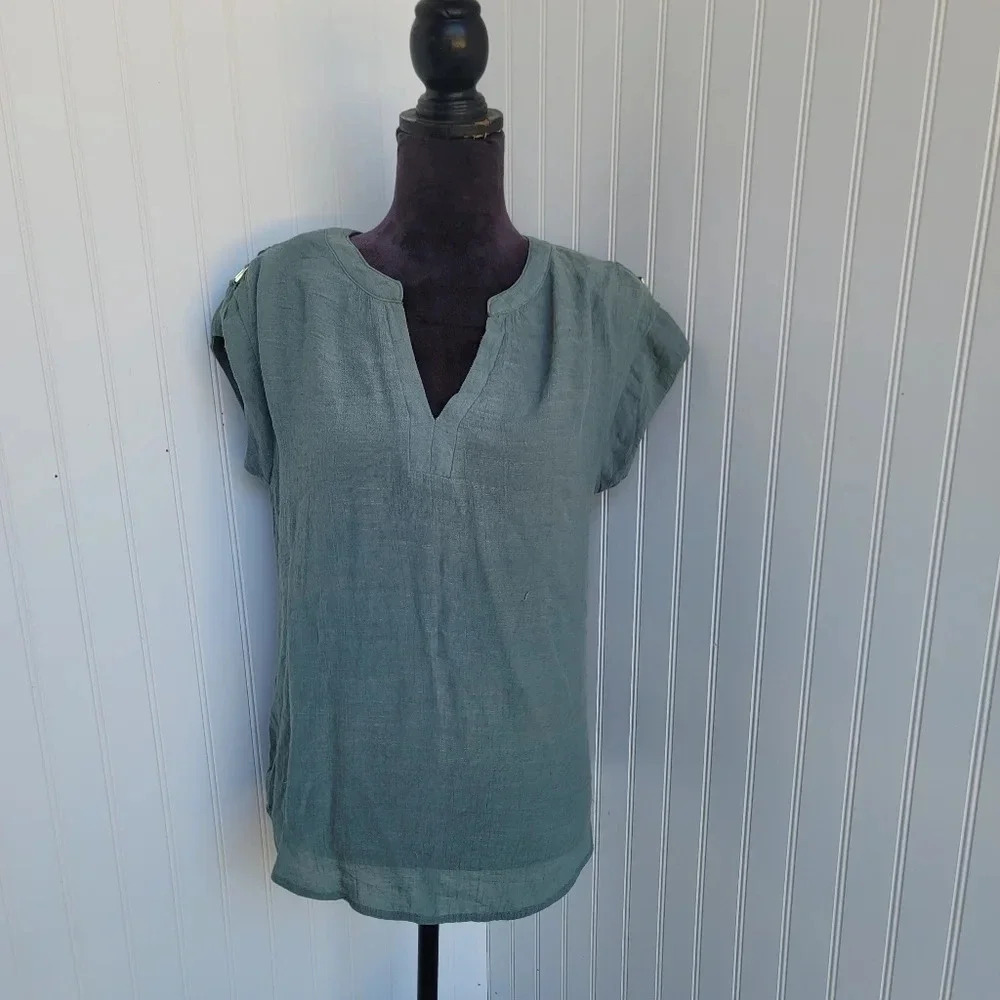 Perseption Concept Shirt Women's Olive Green Short Sleeve Pull Over Tee Sz S
